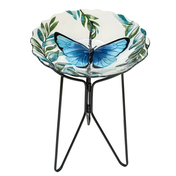 Direct Gardening Butterfly Glass Birdbath with Stand