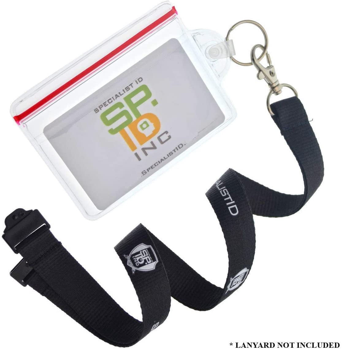 Bulk 100 Pack - Water Resistant Resealable Badge Holders with Key Ring and Zip Seal for College Student ID, Fuel Card ID Badge and More