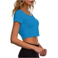 thumbnail image 4 of VSSSJ Crop Tops pour Femmes Manches Courtes Col Rond Extensible Chemise Décontractée Ajustée Solide Confortable Été Basique T-Shirts Courts Bleu Ciel Taille Unique, 4 of 5