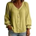 thumbnail image 3 of Vetsdori Long Sleeve Tops for Women Blouses Button down Ruffle Cotton Linen V-Neck,Loose Fashion Casual Womens Shirts Solid Color, 3 of 8