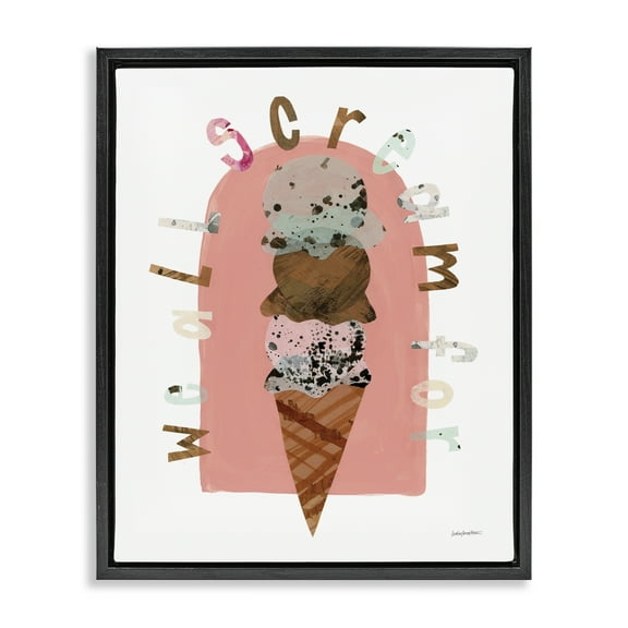 Stupell Industries All Scream For Ice Cream Food & Beverage Painting Black Floater Framed Canvas Art Print Wall Art, 17 x 21