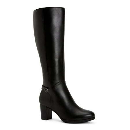 

Giani Bernini Womens Black Wide Calf Non-Slip Round Toe Block Heel Zip-Up Leather Heeled Boots 8.5