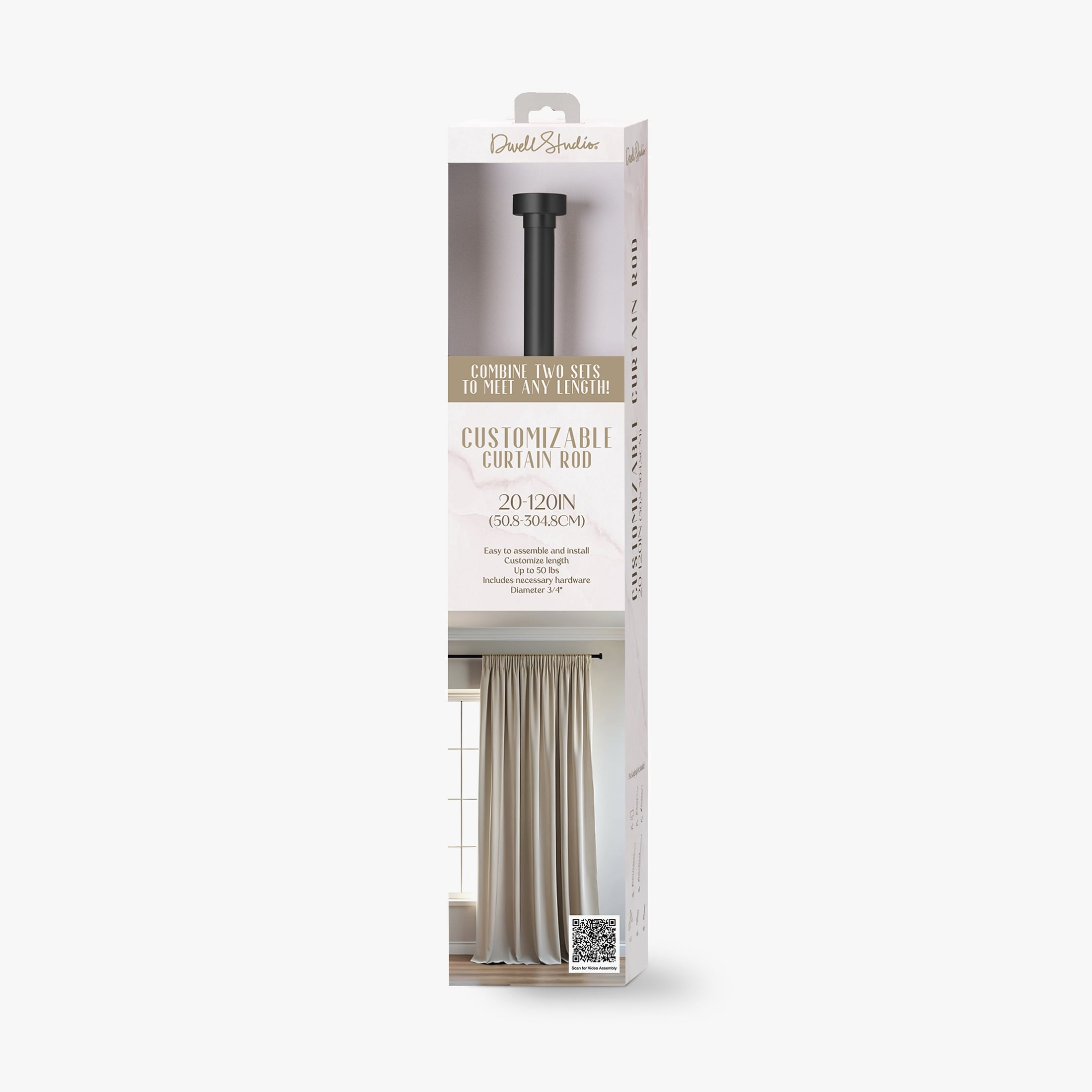 Dwell Studio 3/4" Customizable Curtain Rod Kit, 20-120", Matte Black