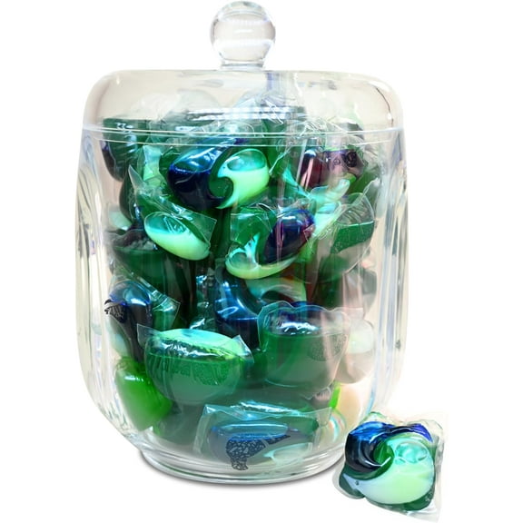 Skywin Acrylic Laundry Pod Container Jar with Lid (Clear) - Laundry Pod Storage Container for Laundry Room Organization Laundry & Dishwasher Pod Laundry Container