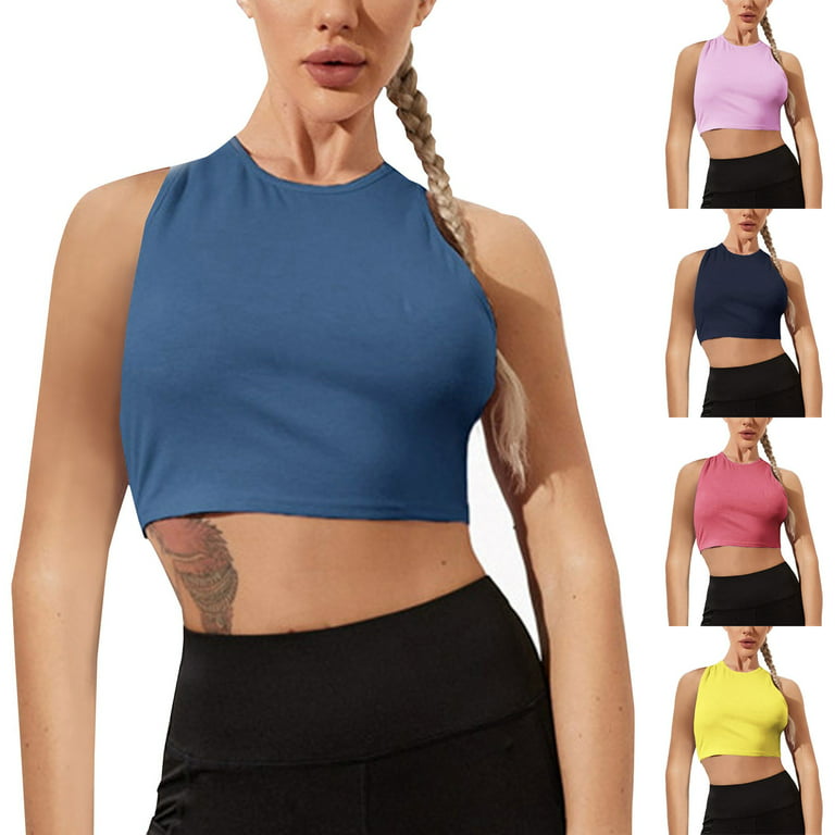 Crop Top Tanks For Women Hot Pink Nylon,Spandex 1PC Camisoles With Built In  Bra XL