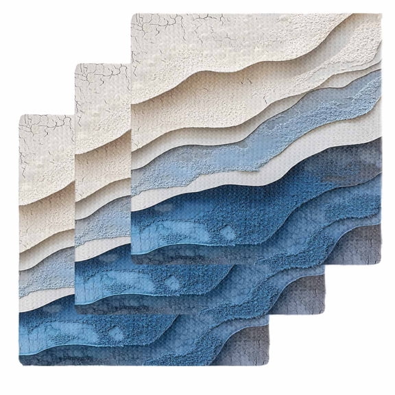Blue Ombre Dish Towels Set, Waffle Weave Kitchen Towels 3 Pieces, Modern Wave Abstract Art Microfiber Hair Face Bath Tea Towel Absorbent Quick Drying Cleaning Dish Cloths 12"x12"