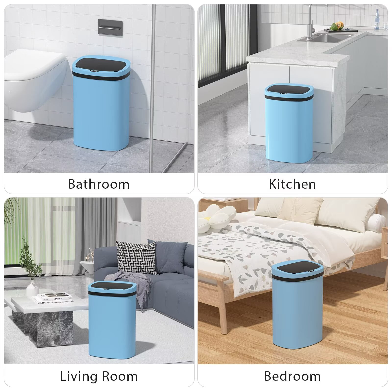 CL.HPAHKL Kitchen Trash Can 13 Gallon, Touchless Automatic Garbage Can with Lid, Motion Sensor Trashcan for Kitchen Bathroom Office, Blue
