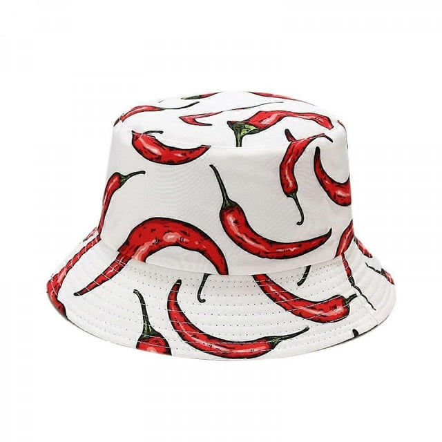 Wekity Cute Bucket Hat Beach Fisherman Hats for Women, Reversible Double-Side-Wear Unisex (Chili-White)