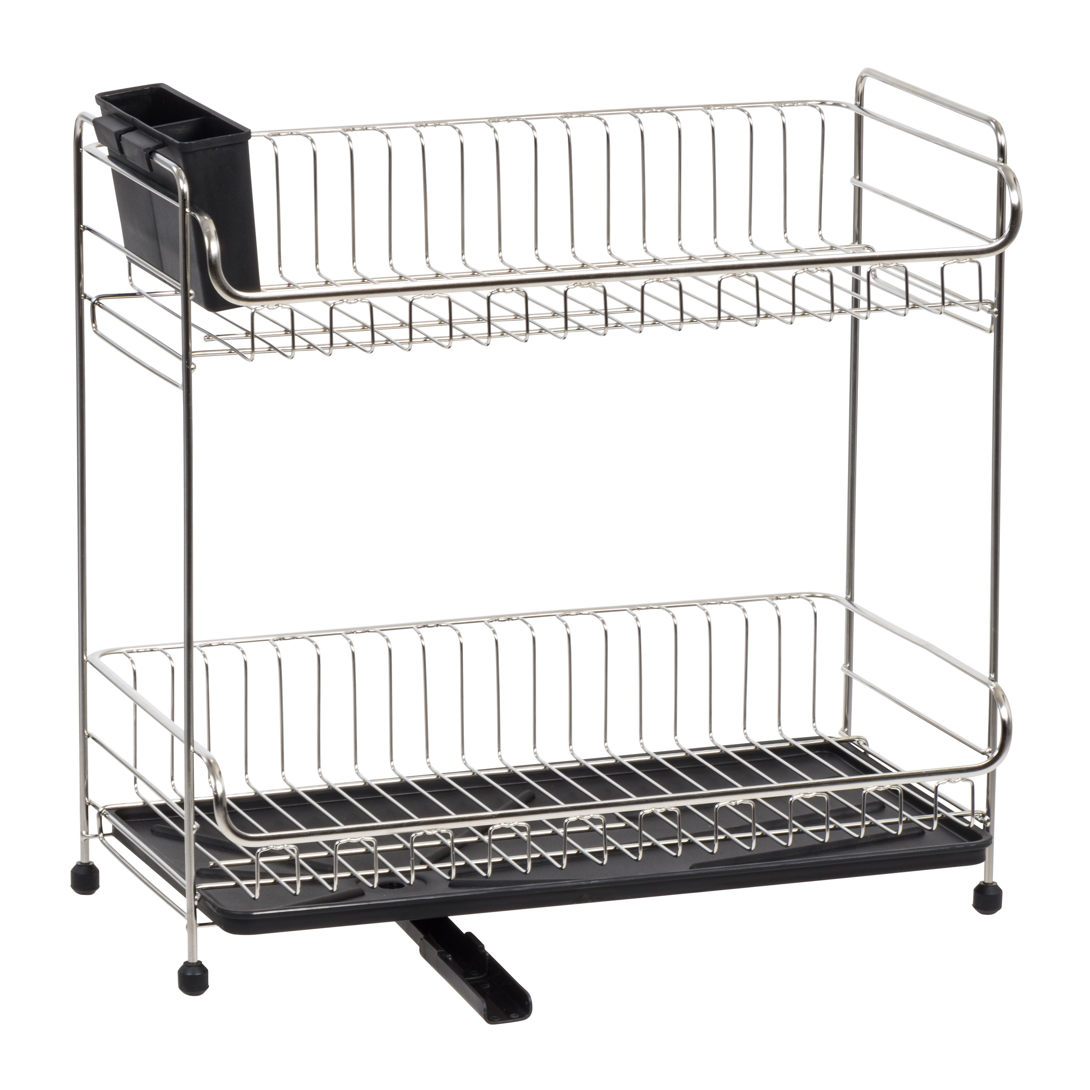 IRIS 2 Tier Slim-size Dish Rack with Drain Spout, Black