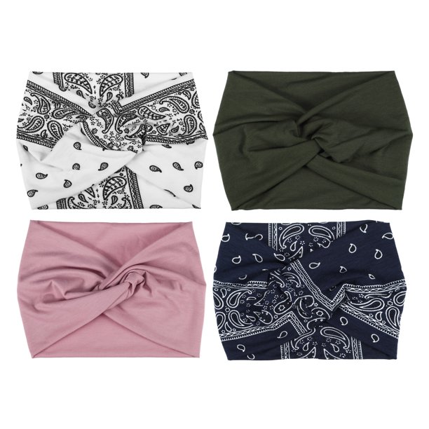 4 piezas de diadema anudada de moda bohemia para mujeres en rosa, verde, azul marino y blanco