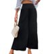 thumbnail image 5 of Pantalones largos de mujer cintura alta pierna ancha cintura elástica Color puro transpirable cómodos pantalones sueltos para citas diarias, 5 of 5