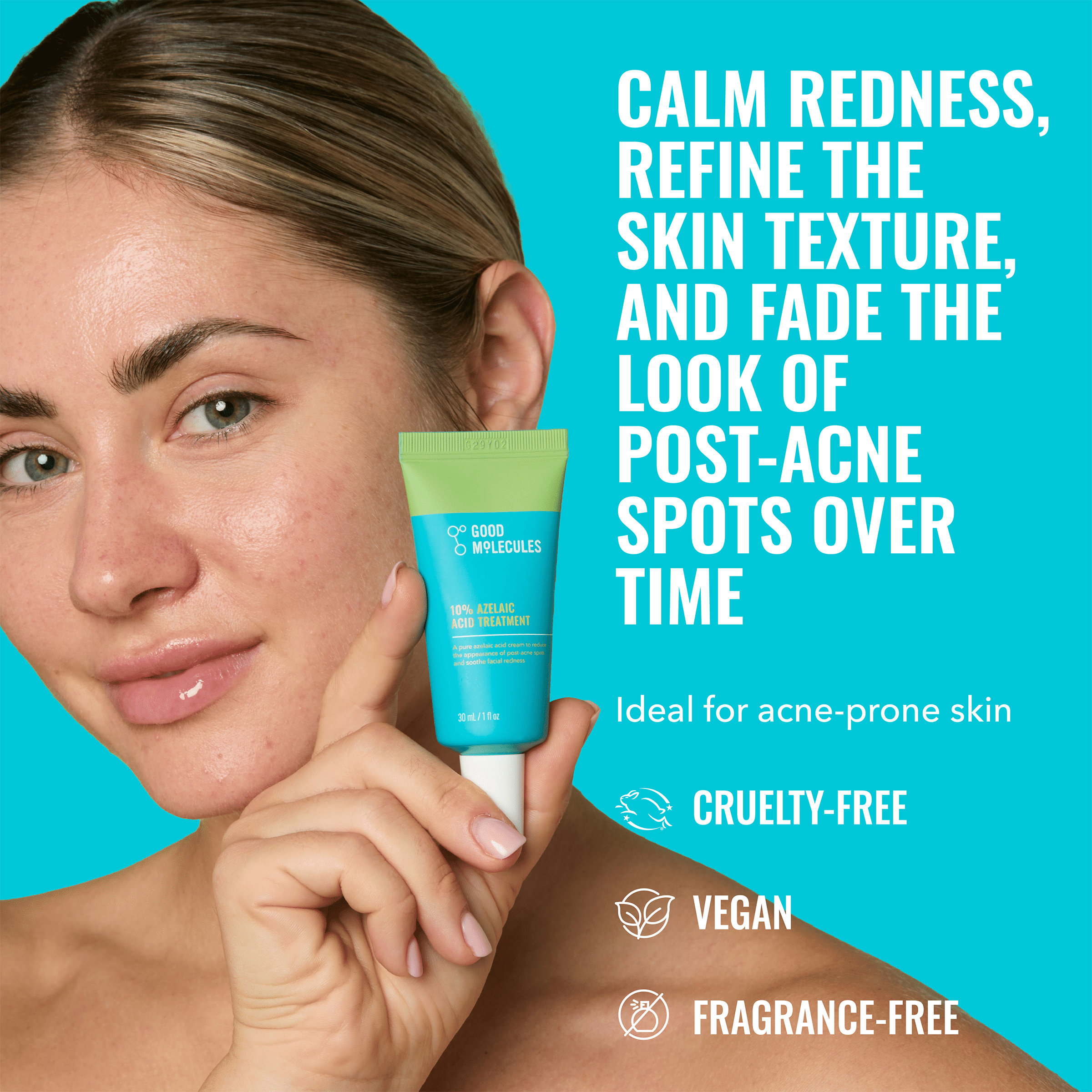 Good Molecules 10% Azelaic Acid Treatment - Soothing Formula for Facial Redness & Uneven Tone, Brightens Dark Spots & Refines Texture, Skincare for Face, 1 fl oz