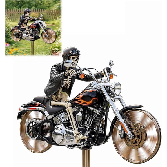 2D Flat Motorcycle Windmill for Garden, Metal Garden Art with Rotating Wheels, Unique Outdoor Sculpture for Garden Lawn and Patio (22.5x12.2in)