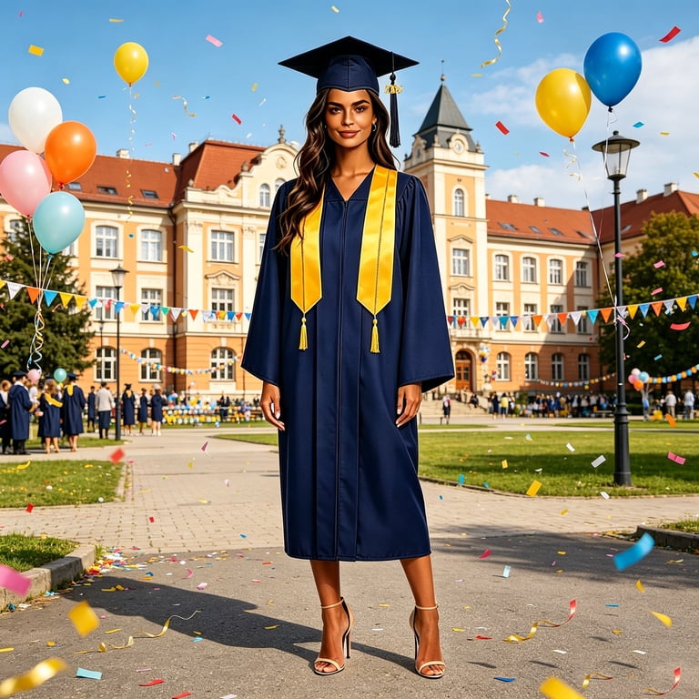 Hduncf Women's Woven Bachelor's Gown Adult Graduation Outfit Degree Robe Set Graduation Robe Academic Dress Blue XL