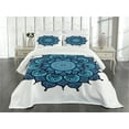 thumbnail image 3 of Ambesonne Lotus Quilted Bedspread Set 3 Pcs, Vintage Folk Flower, Queen Size, Sky and Violet Blue, 3 of 5
