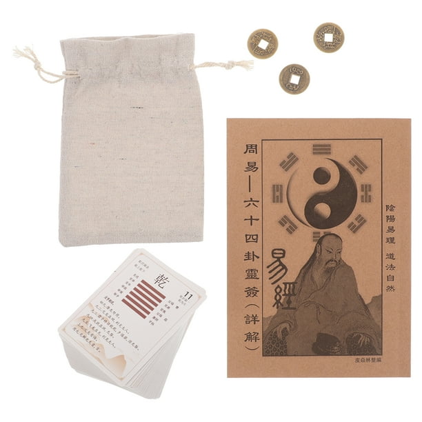 1 juego de cartas para principiantes del I Ching, de latón, para Feng Shui chino, guía de instrucciones del I Ching, monedas de adivinación, cartas de hexagramas para adivinación