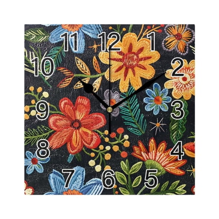 Ryvnso Retro Vintage Flower Wall Clock Square Silent Non-Ticking Battery Operated 7.78