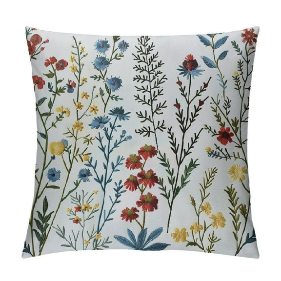 PHYHOO Wildflower Pillow Covers Flowers Embroidered Decorative Pillowcases Throw Pillow Covers Farmhouse Pillow Cushion Cases Boho Home Decor Square Floral Pillow Case