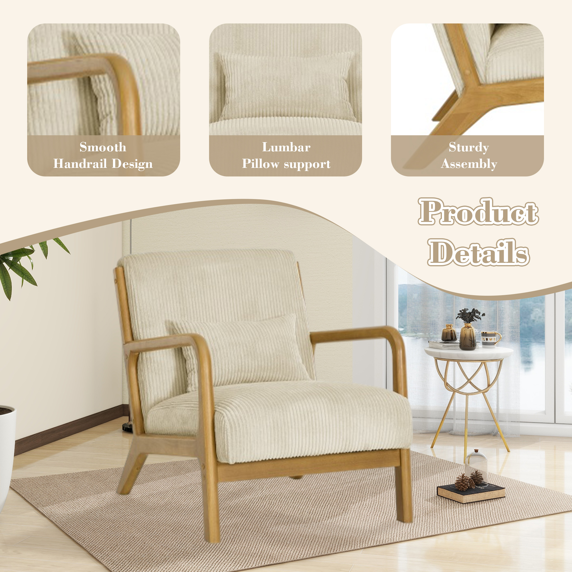 MOONMISS Mid Century Modern Accent Chair for Living Room Bedroom, Coffe