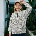 thumbnail image 2 of Uorisanigo Girls Half Zip Pullover Sweatshirt Soft Lightweight Gray Dead Leaves Print Half Zipper Crop Tops Size 5-6 Long Sleeve Lapel Zipper Sweatshirt Oversized Workout Shirts, 2 of 7