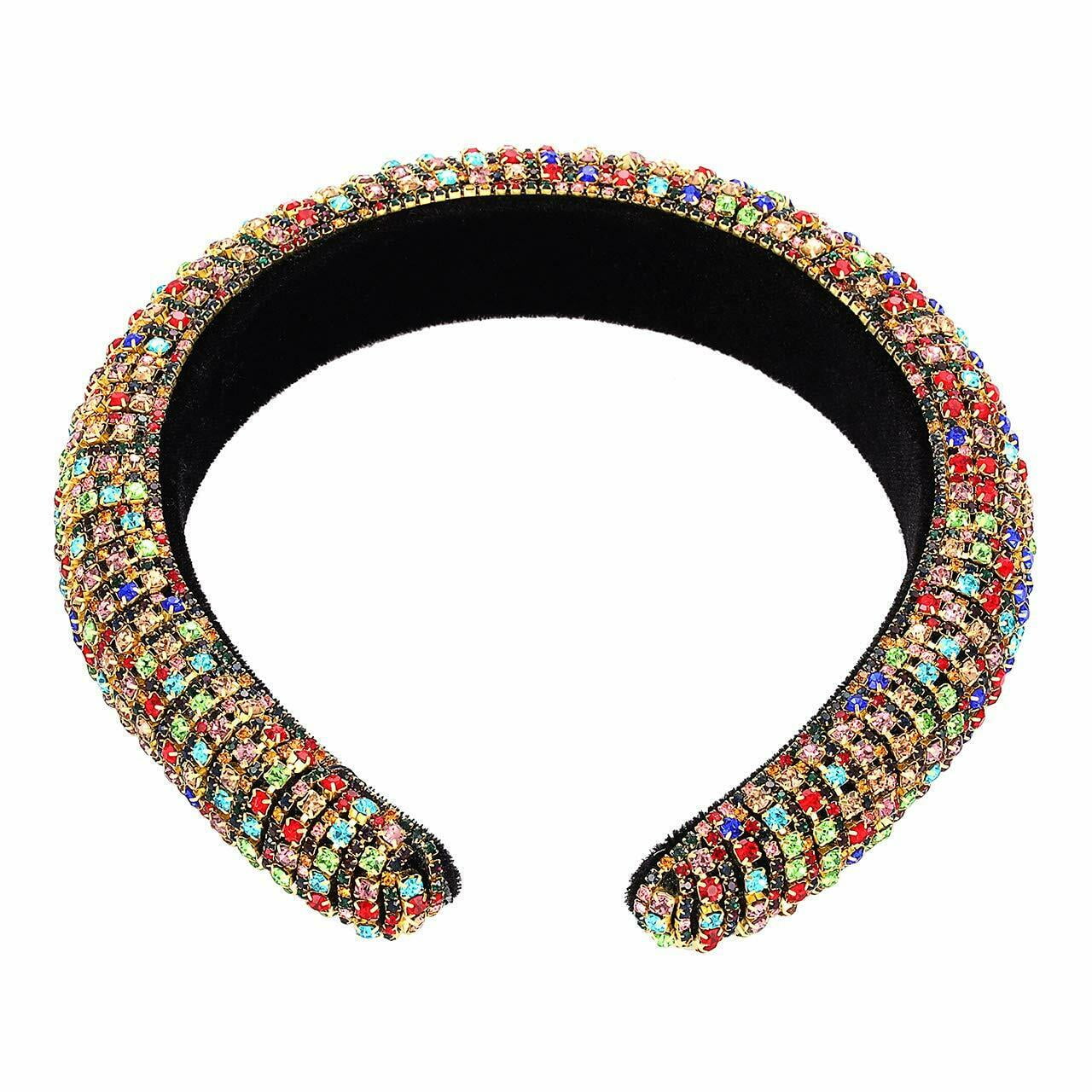 Bling Crystal Rhinestone Multi-Color Rainbow Padded Cushion Headband