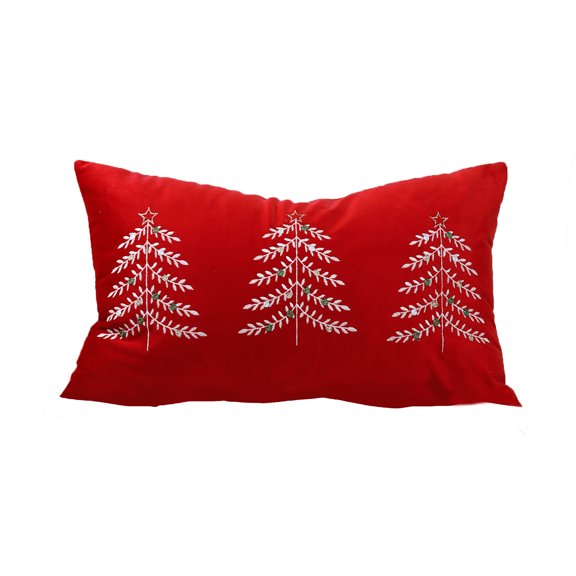 Uutvmp Christmas Embroidery Throw Pillow Covers 11.8x19.7 Inch, Christmas Decor Velvet Pillowcases Forest Green Christmas Tree Cushion Pillow Cases Soft Square Holiday Pillowcase