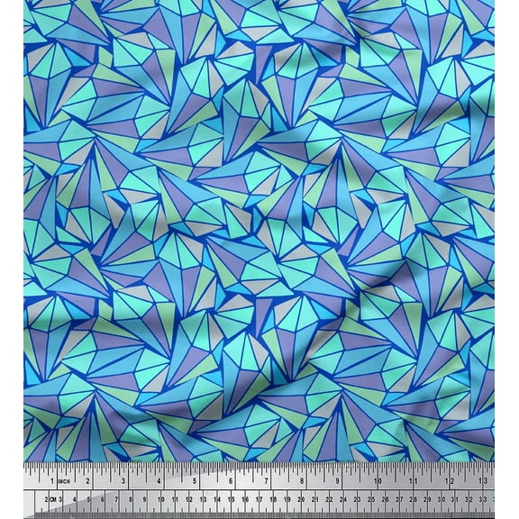 Soimoi Blue Cotton Duck Fabric Facets Triangle Geometric Print Sewing Fabric Yard 42 Inch Wide