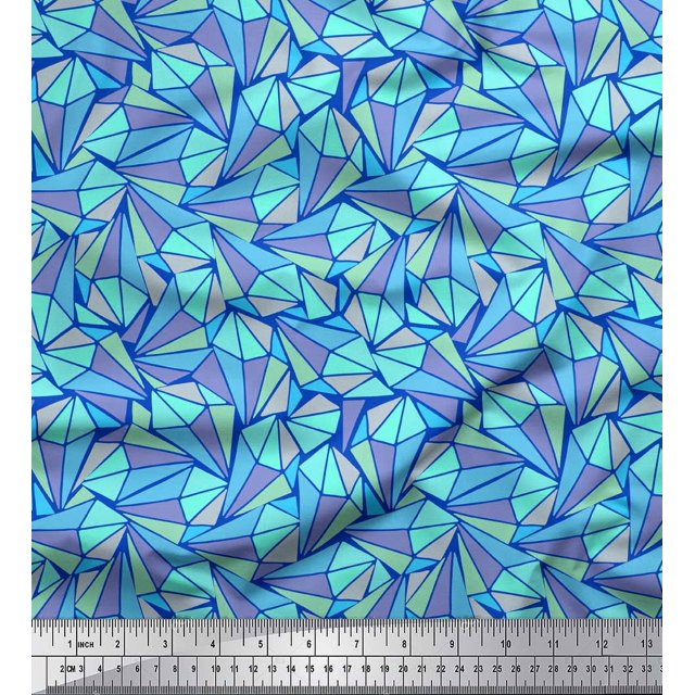 Soimoi Blue Poly Georgette Fabric Facets Triangle Geometric Printed Fabric 1 Yard 52 Inch Wide