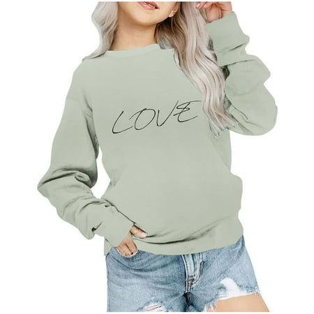 CYRBOKO Toddler Girl s Pullover Sweatshirts Crew Neck Autumn Casual Pullover Long Sleeve Clothing Green Size 1-2 T