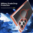 thumbnail image 4 of Phone Case for Samsung Galaxy S24 Ultra, Magnetic [Compatible with Magsafe] Carbon Fiber Supports Wireless Charging Men Women Slim Shockproof Anti-fall Anti-Yellow Protective Phone Cover,Orange, 4 of 6