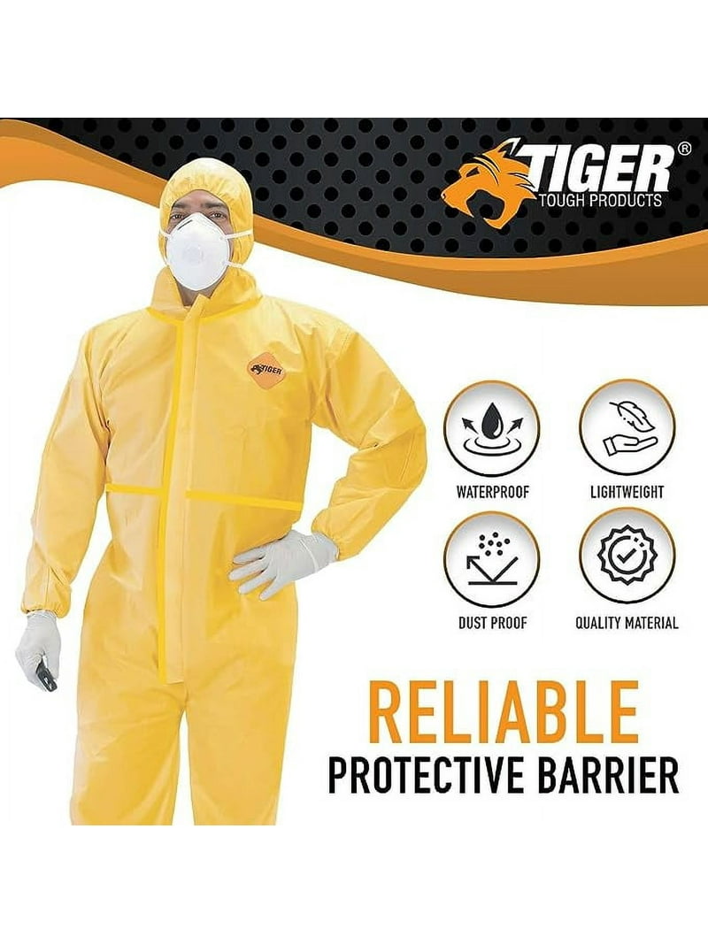 Tiger Tough, Chemical Coverall, Large, Yellow Men's Hazmat Suit