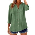 thumbnail image 2 of Xdegoge Blouses for Women V Neck Three Quarter Sleeve Casual Dressy Loose Fit Button Down Pintuck Detail Solid Lightweight Flowy Spring Summer Tops Shirts, 2 of 7