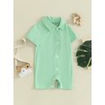 thumbnail image 3 of Suealasg Infant Baby Boys Summer Bodysuit Short Sleeve Round Neck Solid Color Lapel Shirt Jumpsuit Newborn Boy Rompers Clothes, 3 of 9