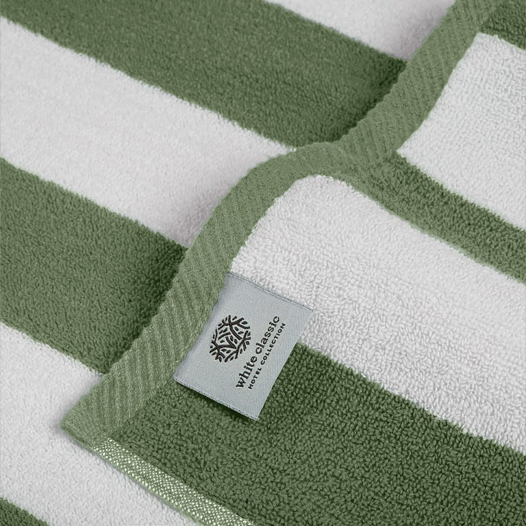 White Classic Beach Towels Oversized Green Cabana Stripe Cotton Bath Towel Large - Luxury Plush Thick Hotel Swim Pool Towels for Adults Super