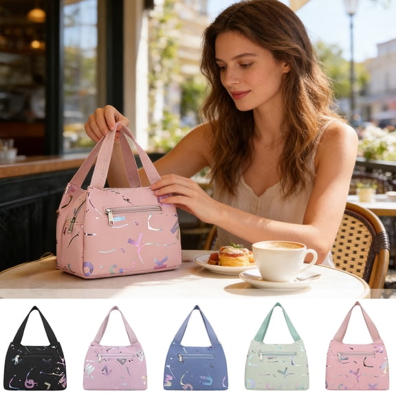 Tote Bag for Women Casual Handbag with Zipper Pocket Portable Lunch Bag for Work Commute Shopping Daily Use Lightweight Cloth Bag 8.3x6.7x5.5 Inches Compact Design