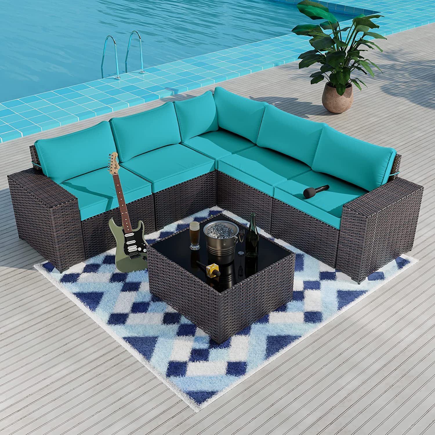 Gotland 6 Piece Patio Conversation Set, Outdoor Sectional Sofa Rattan