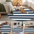 thumbnail image 6 of Turquoise Navy Blue Stripe Round Living Room Rugs 5 ft, Modern Abstract Washable Area Rug with Non-Slip Sturdy Edge Binding Round Carpet for Entryway Kitchen Bedroom Bathroom, 6 of 9