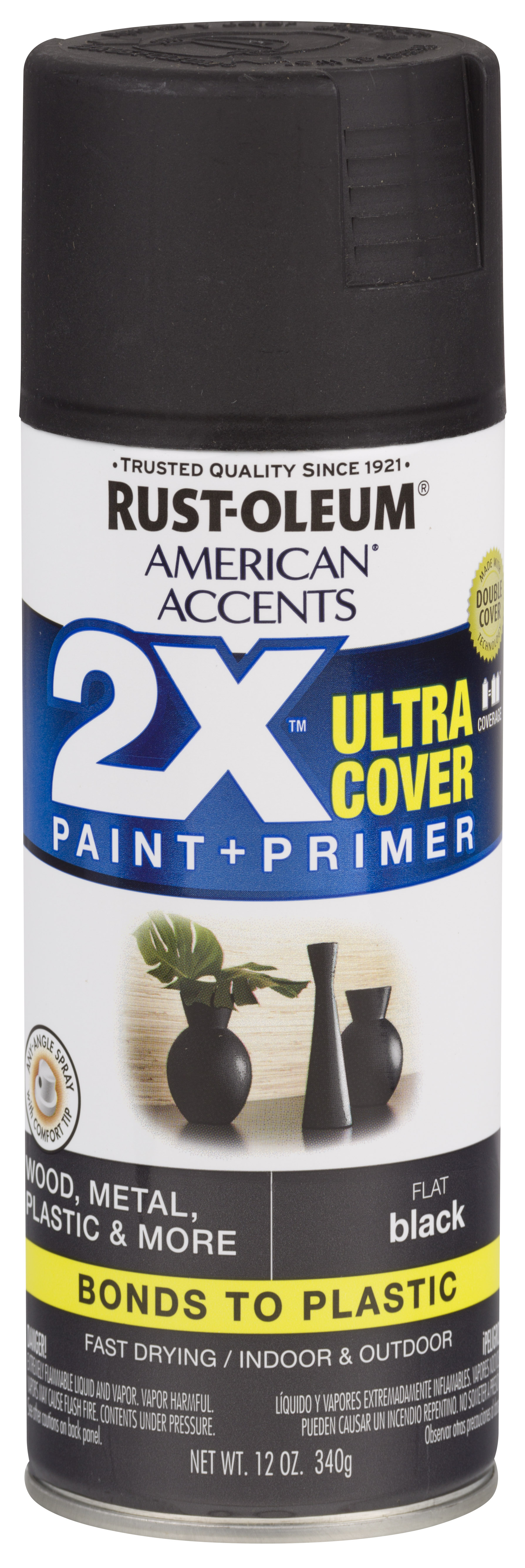 Black, RustOleum American Accents 2X Ultra Cover, Flat Spray Paint, 12