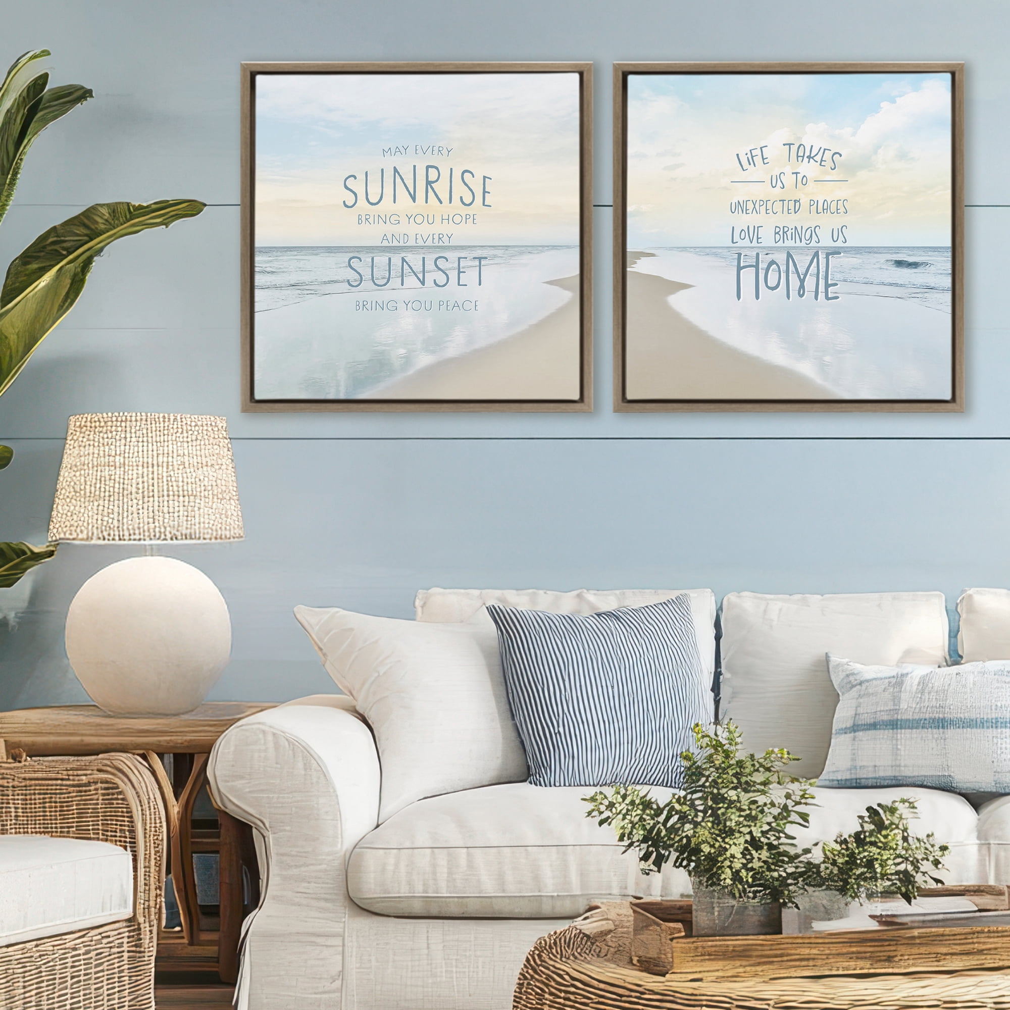 Stupell Industries Beautiful Beach Inspirations 2 Piece Brown Framed Floater Canvas Set, design by Natalie Carpentieri