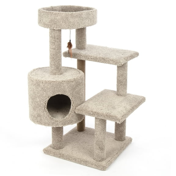 Kitty-Quick 43-in Solid Wood Cat Tree with Condo, Beige