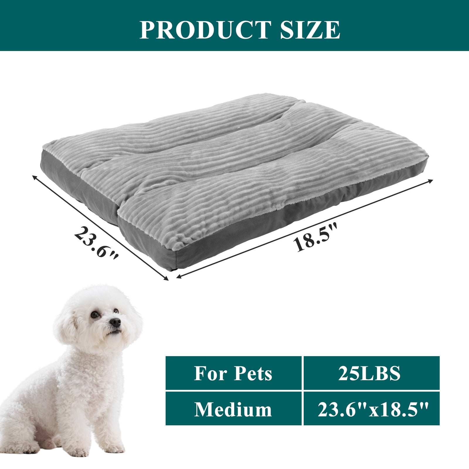 Vaukki Dog Bed with Non Slip Bottom,Removable Machine Washable Soft Plush Dog Crate Bed,23.6"x18.5",Gray
