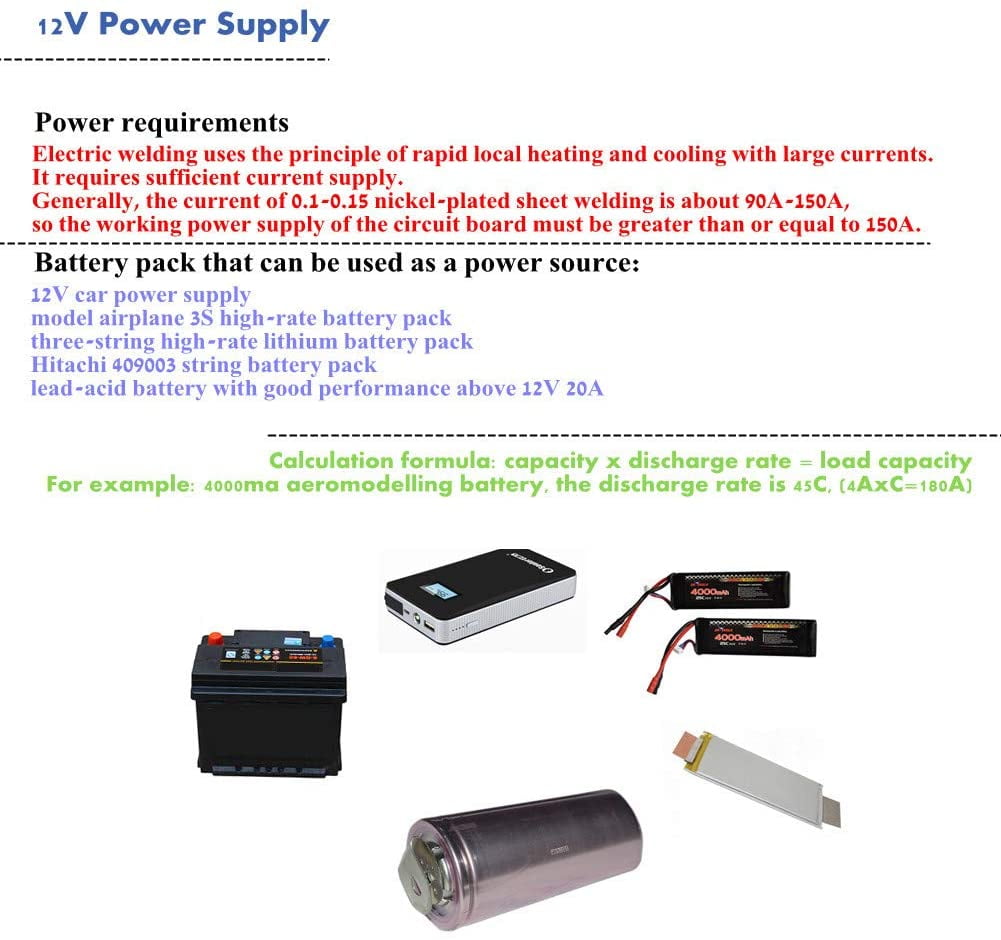 RC Car Power Supply Battery Storage DIY 12V Spot Welder PCB Circuit Board of 32650/26650/18650 Battery 12V-14.6V/90-150A Spot Welding Machine Pen