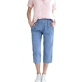 thumbnail image 5 of yardsong Women's Denim Capri Pants Elastic Waist Straight Leg Jeans Stretchy Summer Trendy Casual Cropped Trousers with Pockets Light Blue,XL, 5 of 9