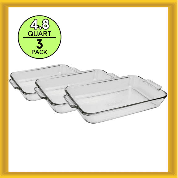 New Anchor Hocking Oven Basics 4.8 Quart Glass Baking Dish Rectangular Pack of 3