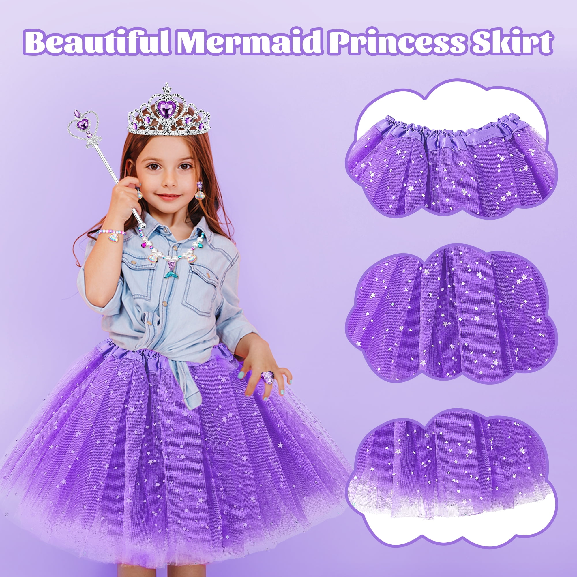 HopeRock Girl Dress up Princess Set, Mermaid Toys for Girls Ages 3-6 Years, Halloween Costume, Include Jewelry, Crown and Shoes, Princess Pretend Play Toy Gift for 2 3 4 5 6 Year Old Girls.