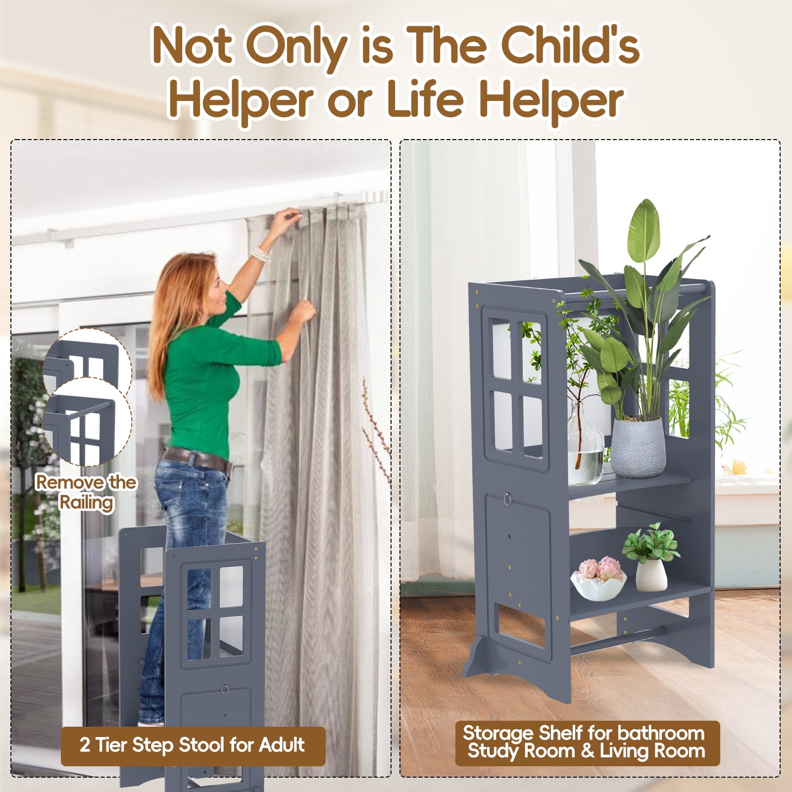 Accessoire Autonomie Enfant Salle De Bain Growaystory Marchepied Pour Enfants, Avec 3 Marches, Réglable Marche-pied Enfant Pliable