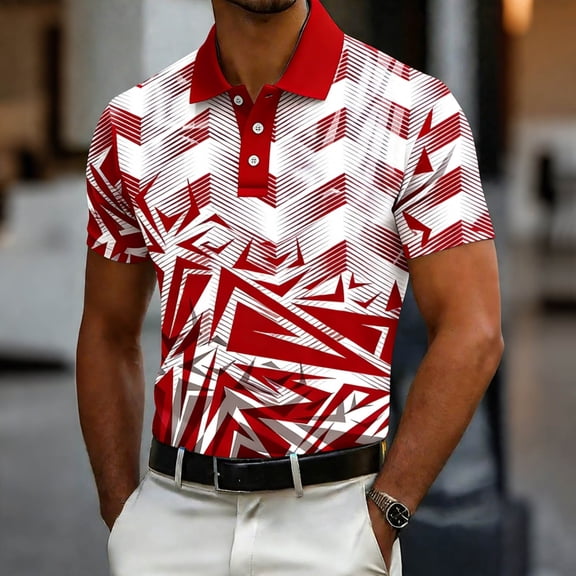 COSFO Graphic Polo Shirts for Men Big And Tall Short Sleeve Summer Tops Regular Fit Quick Dry Collared Performance Pullover Mens Graphic Tees