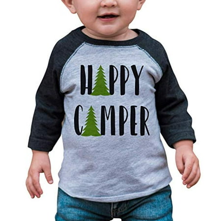 

7 ate 9 Apparel Unisex Happy Camper Outdoors Raglan Tee Grey