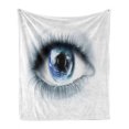 thumbnail image 1 of Eye Soft Flannel Fleece Throw Blanket, Planet Earth Reflected in Vivid Eye Universe Global Unity Imagination Future, Cozy Plush for Indoor and Outdoor Use, 50" x 70", Black White Blue, by Ambesonne, 1 of 6