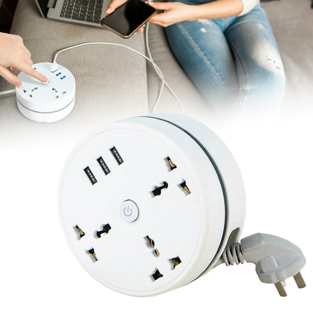Klonfd Universal Power Strip 5. Extension Cord With 3 And 3 USB Ports Retractable Plug Power Strip Multiple Plug Adapter For Home Hotel Travel